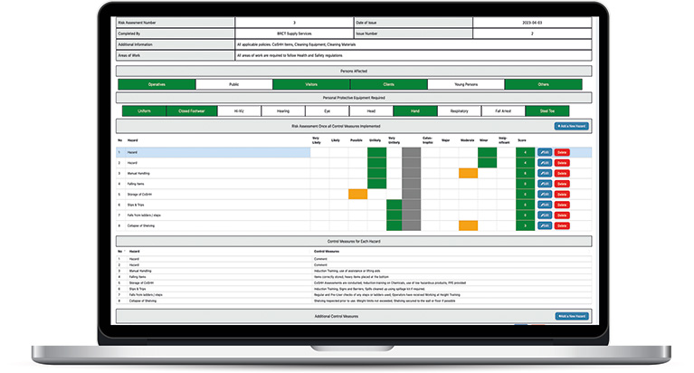 Health and safety compliance documentation interface